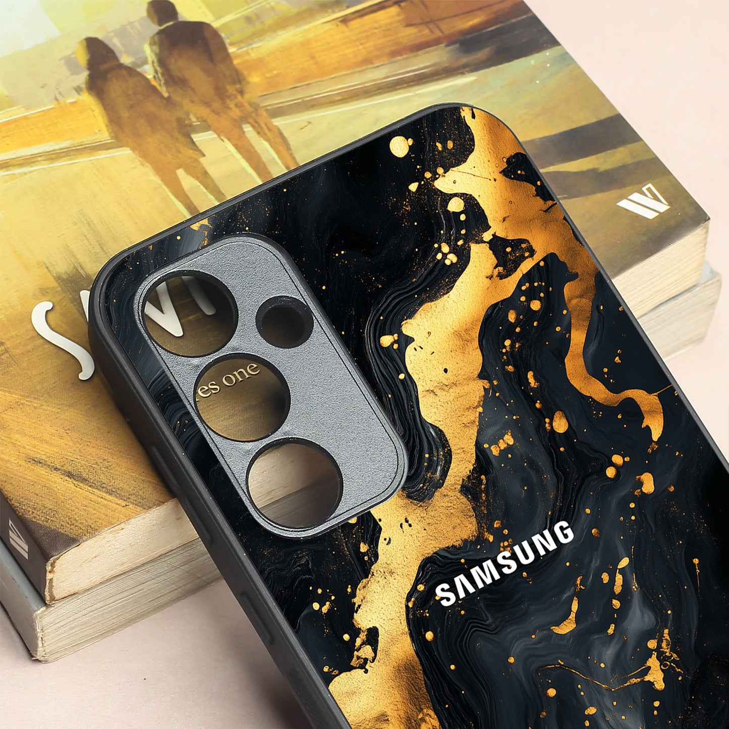 Black Gold Blaze metal back case for Samsung A35