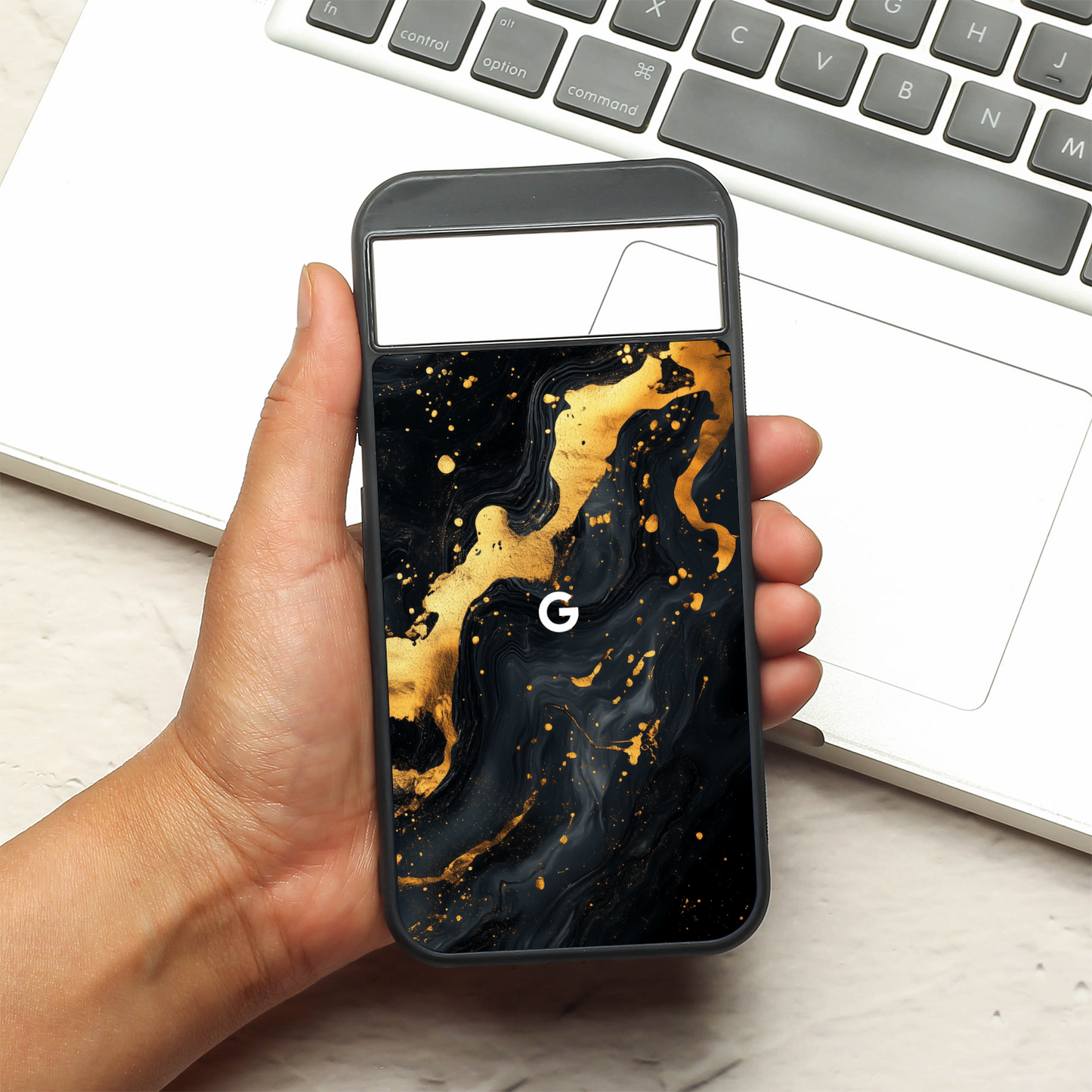 Black Gold Blaze metal back case for Google Pixel 8
