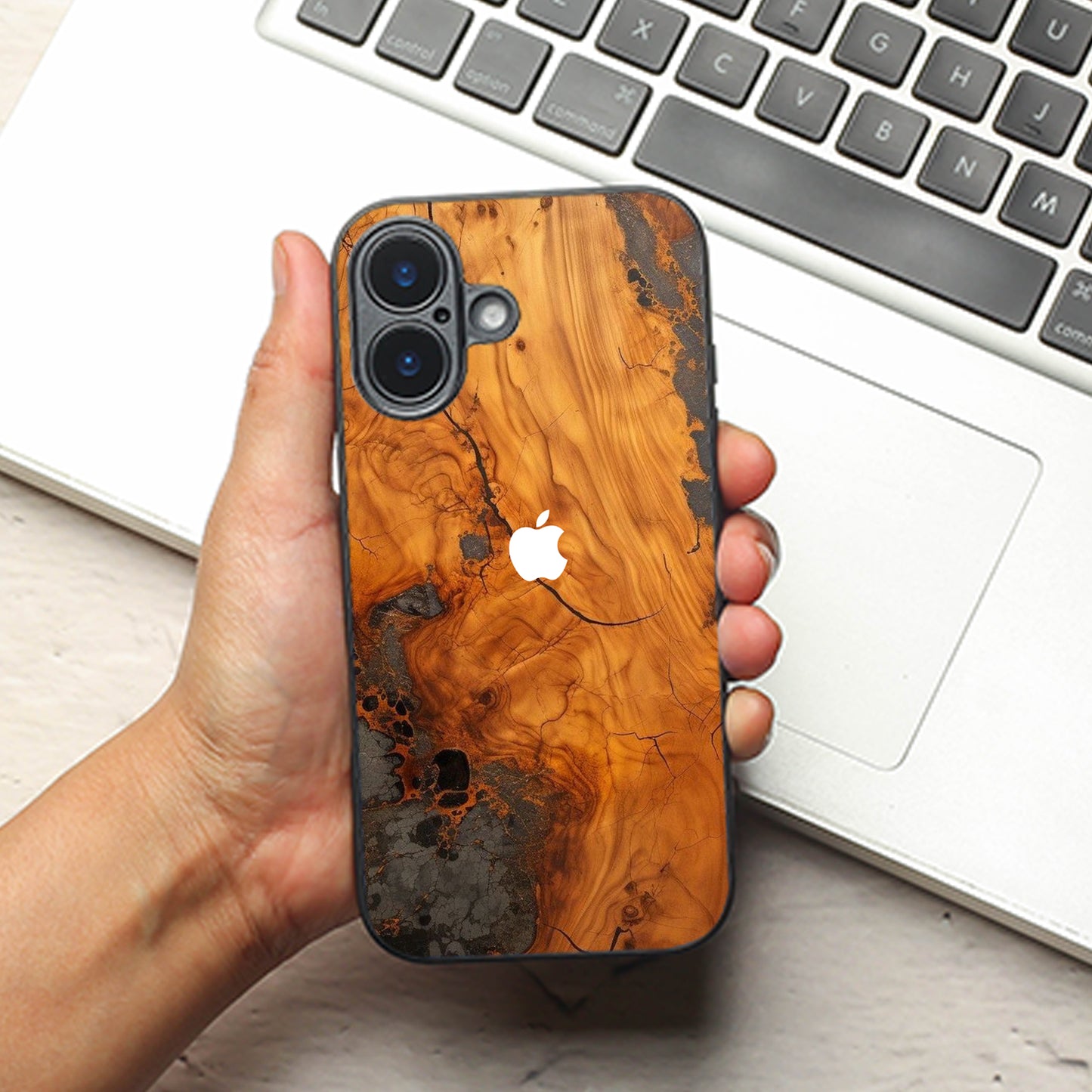 Lava Oak metal back case for Apple Iphone 16