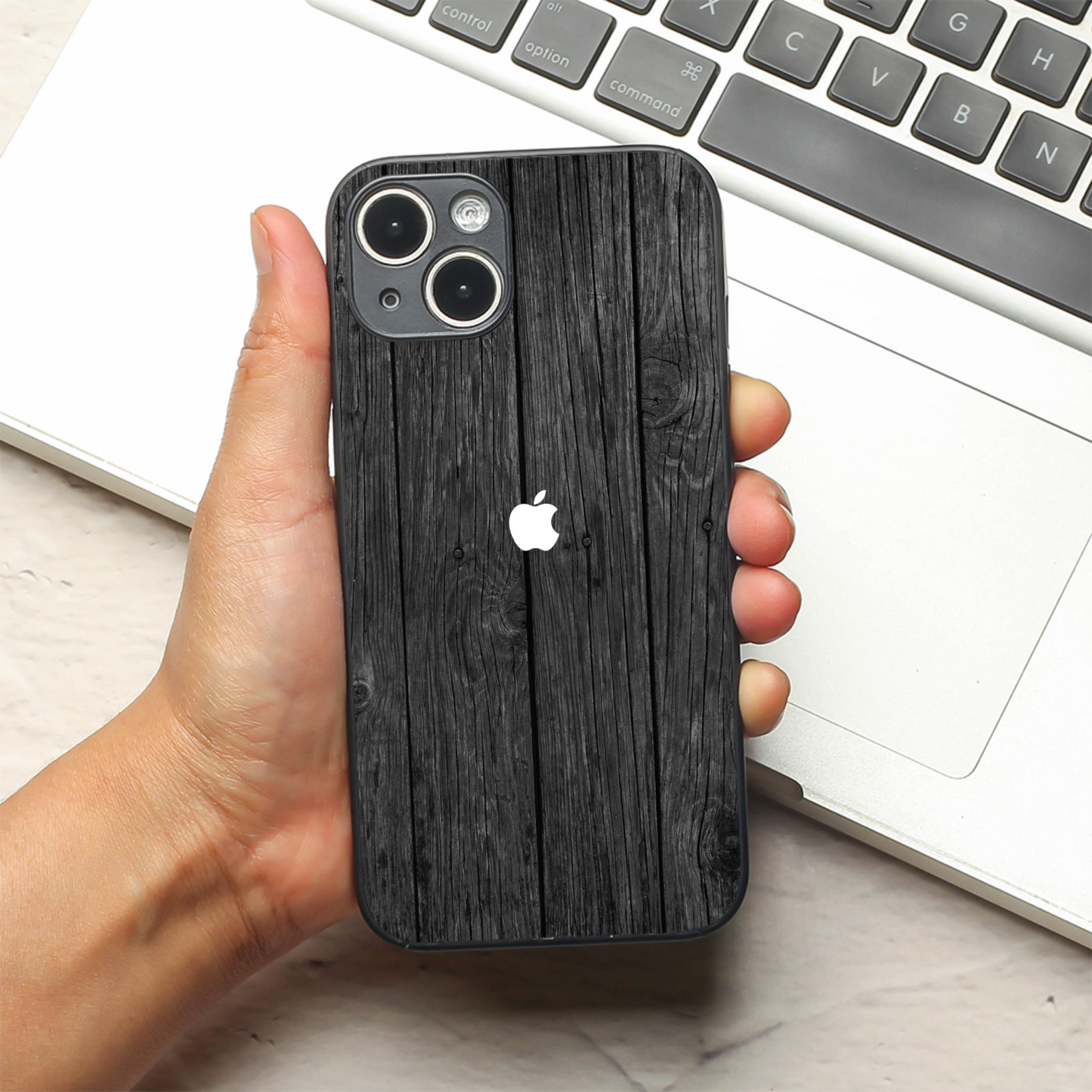 Dark Wood metal back case for Apple Iphone 14 Plus