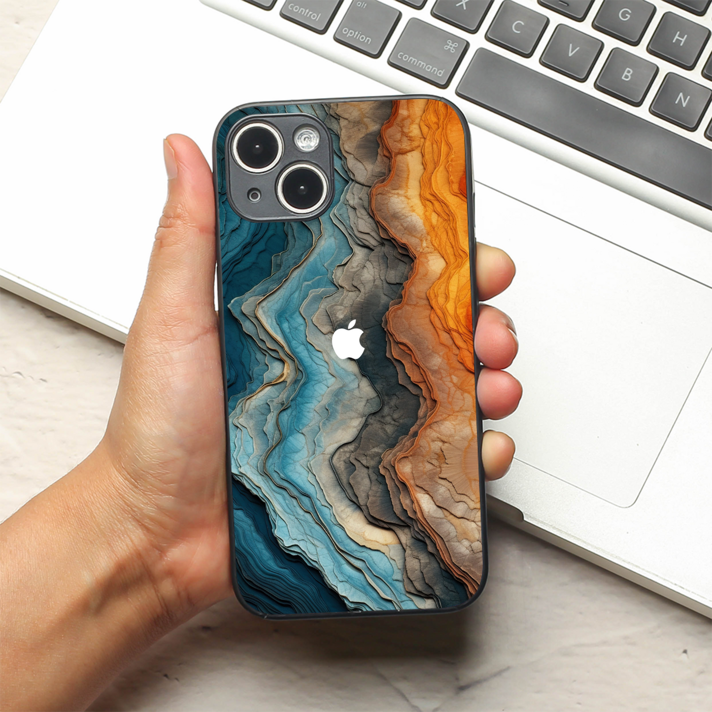 Layered Marble metal back case for Apple Iphone 13