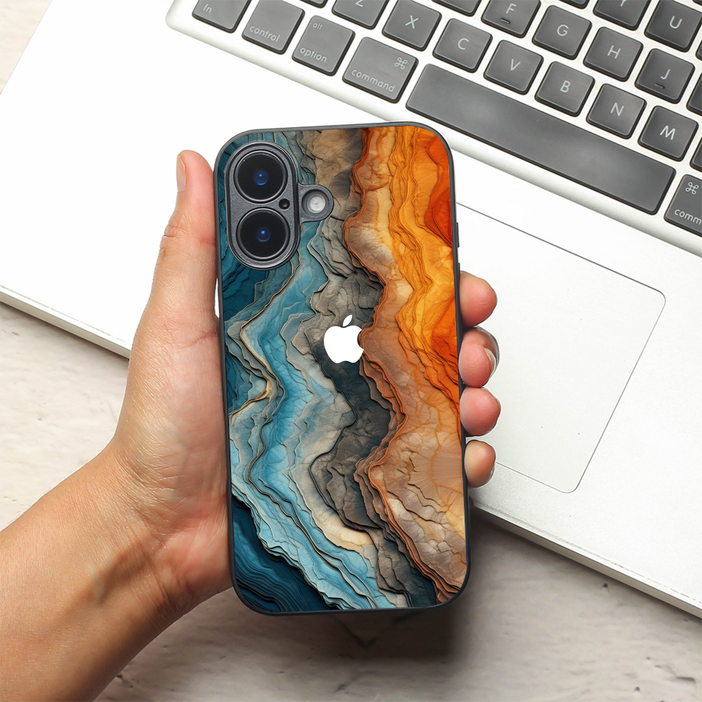 Layered Marble metal back case for Apple Iphone 16
