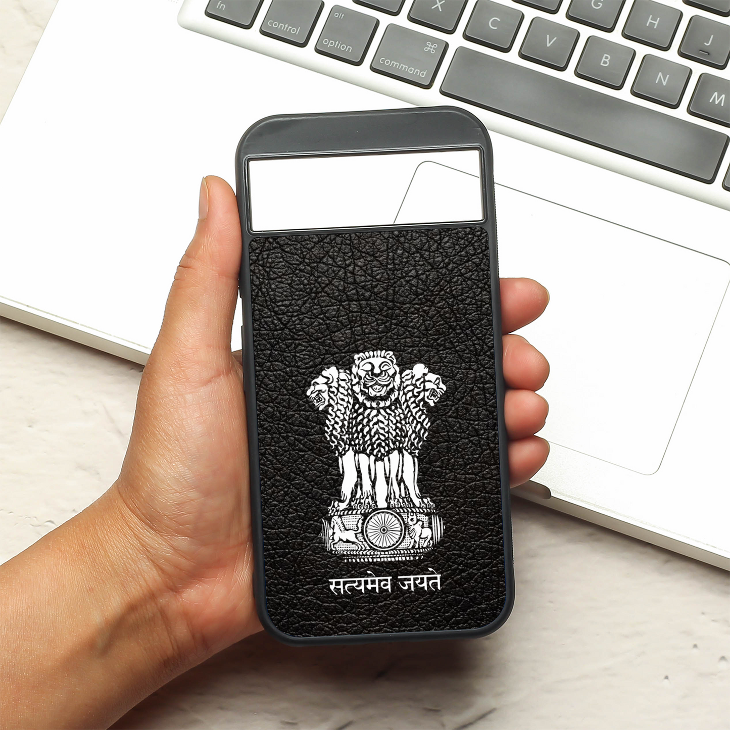 Black Satyamev Jayate metal back case for Google Pixel 8