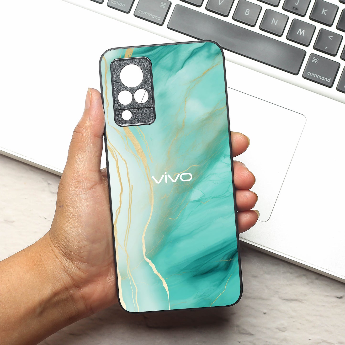 Green Luxe Marble metal back case for Vivo V21