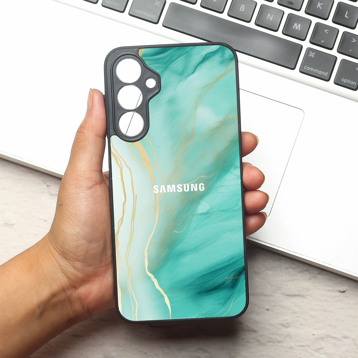 Green Luxe Marble metal back case for Samsung A16