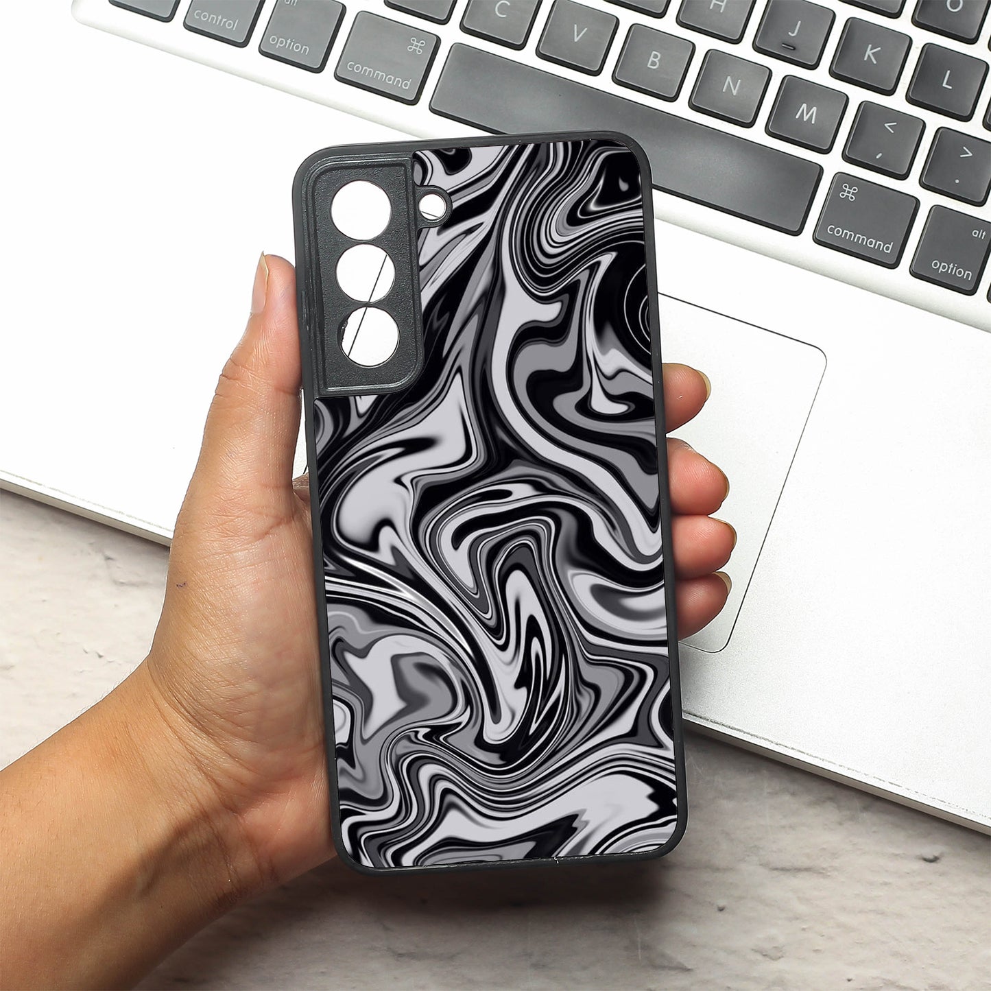 Blackout Marble metal back case for Samsung S21 FE