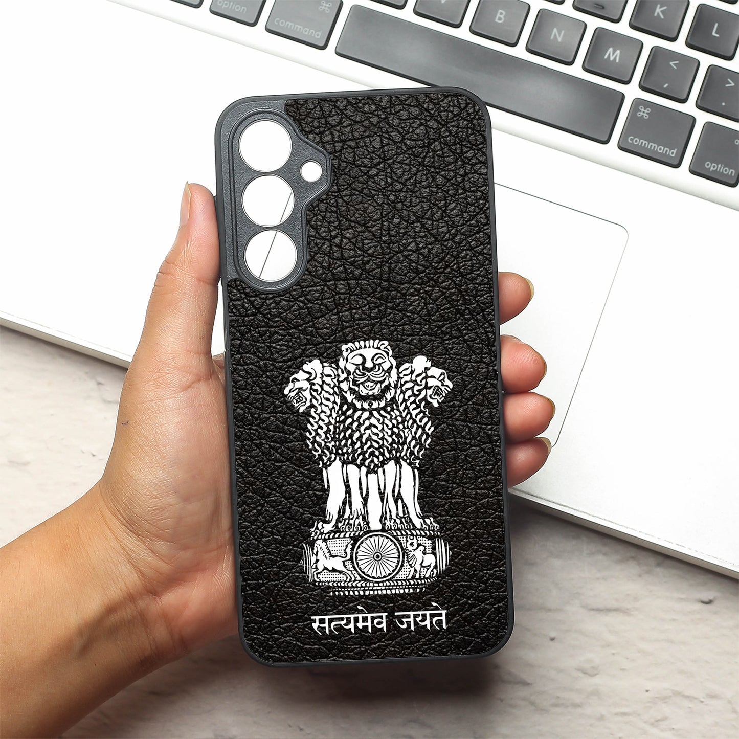 Black Satyamev Jayate metal back case for Samsung A16
