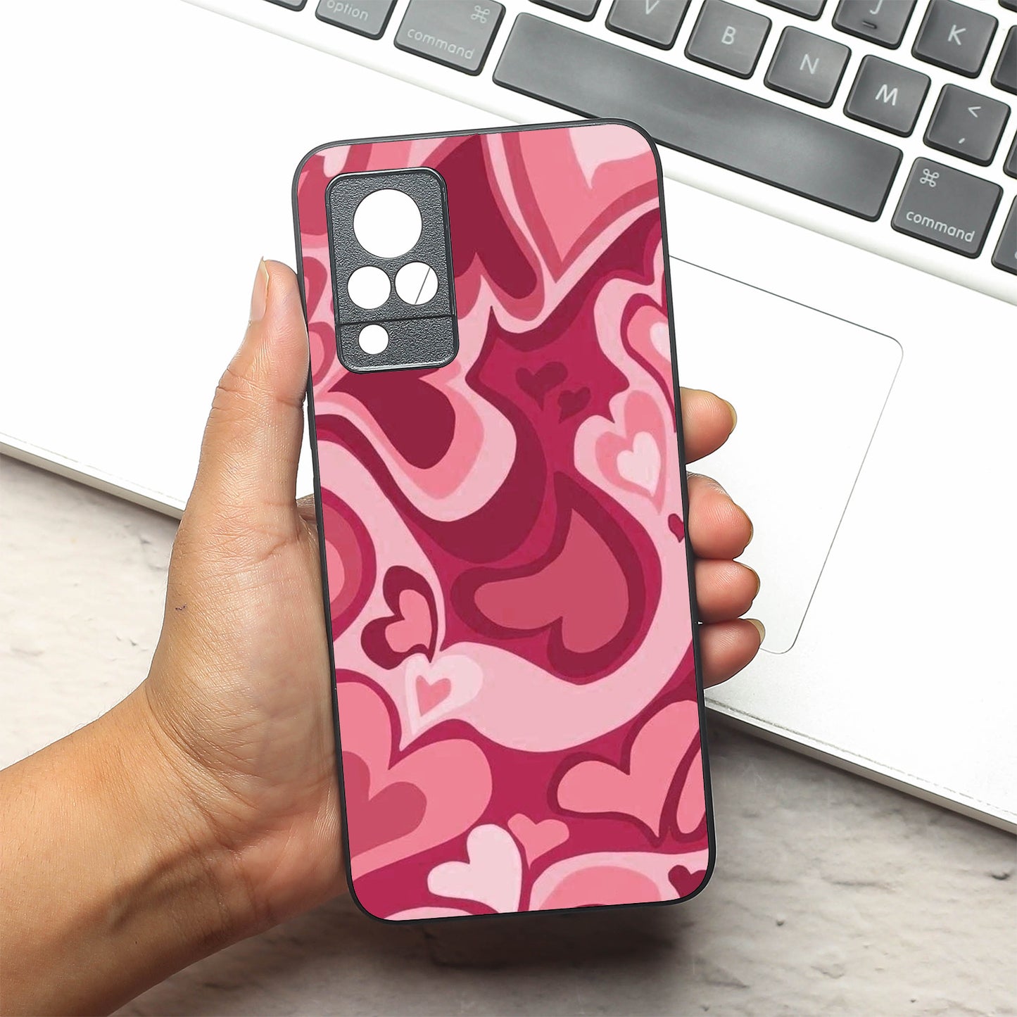 Valentine Wave Marble metal back case for Vivo V21