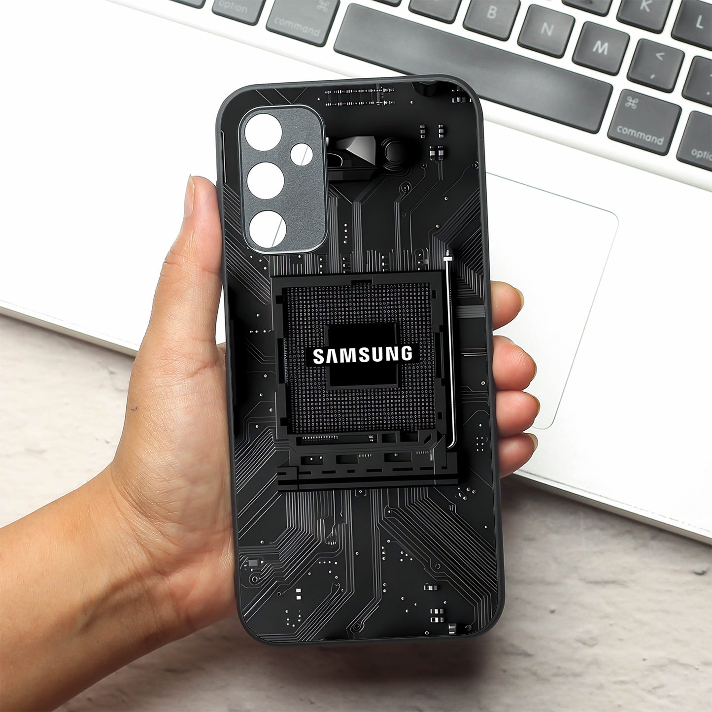Microchip metal back case for Samsung A14