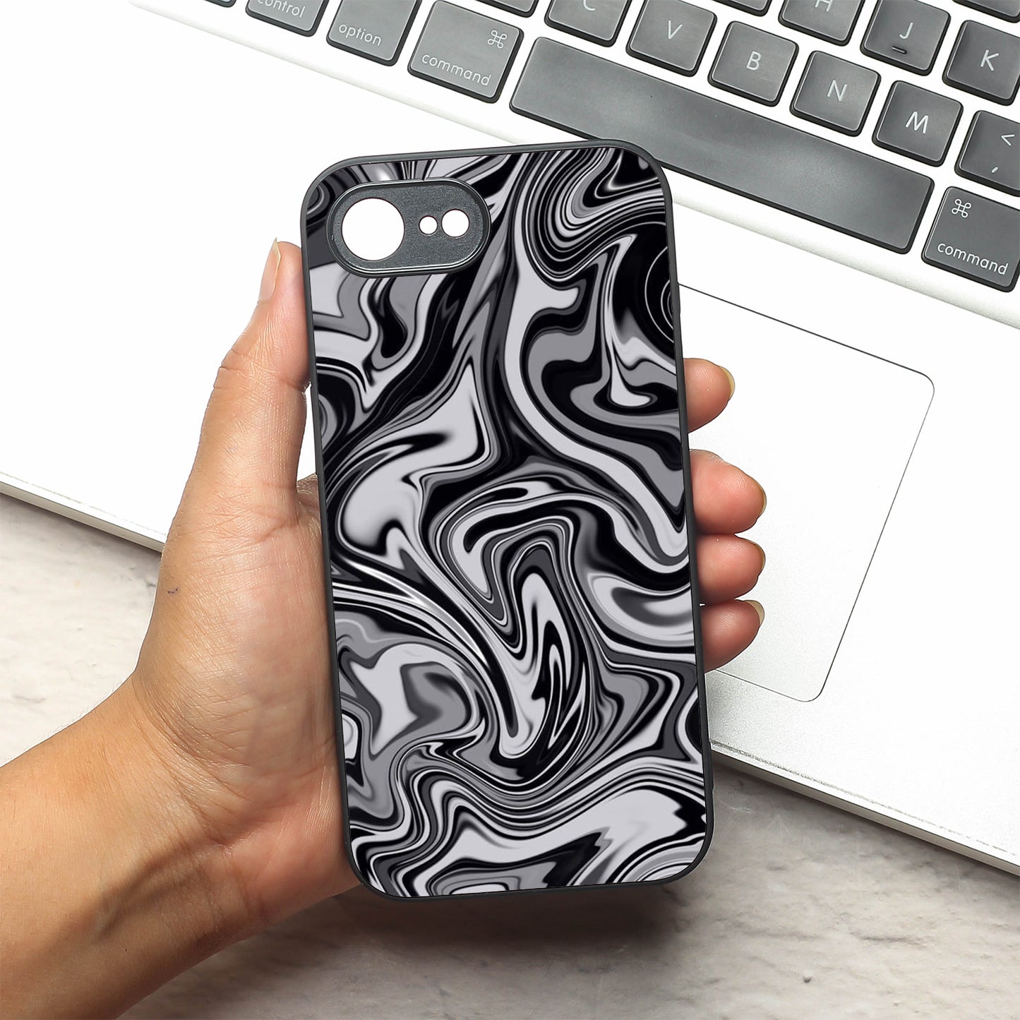 Blackout Marble metal back case for Apple Iphone 16e