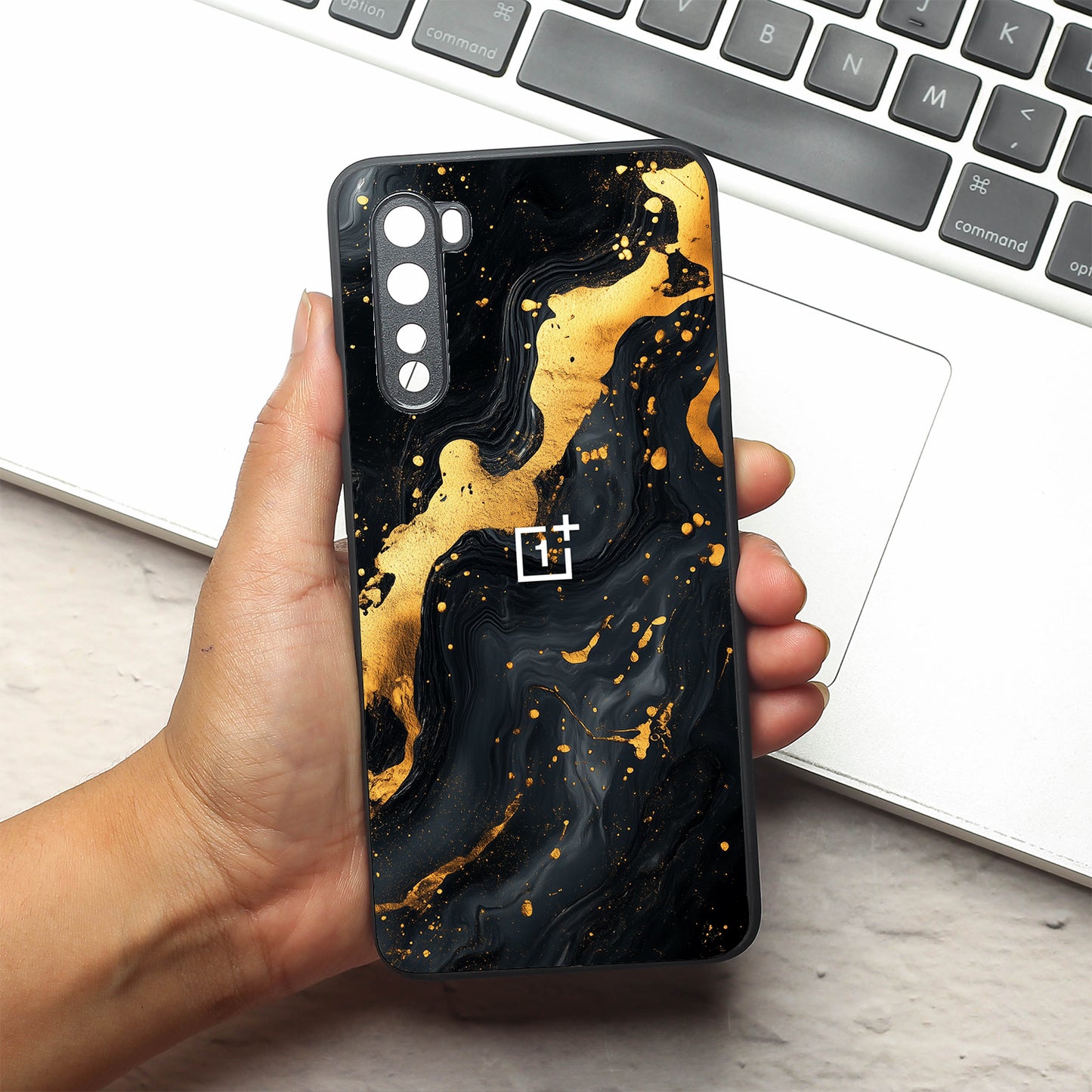 Black Gold Blaze metal back case for Oneplus Nord