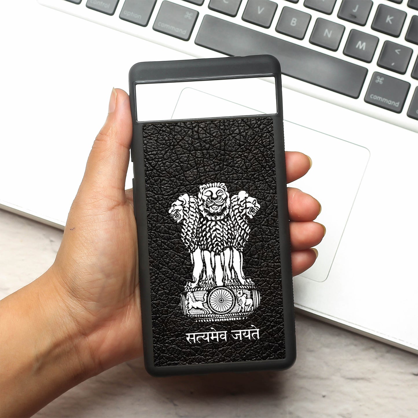 Black Satyamev Jayate metal back case for Google Pixel 6a