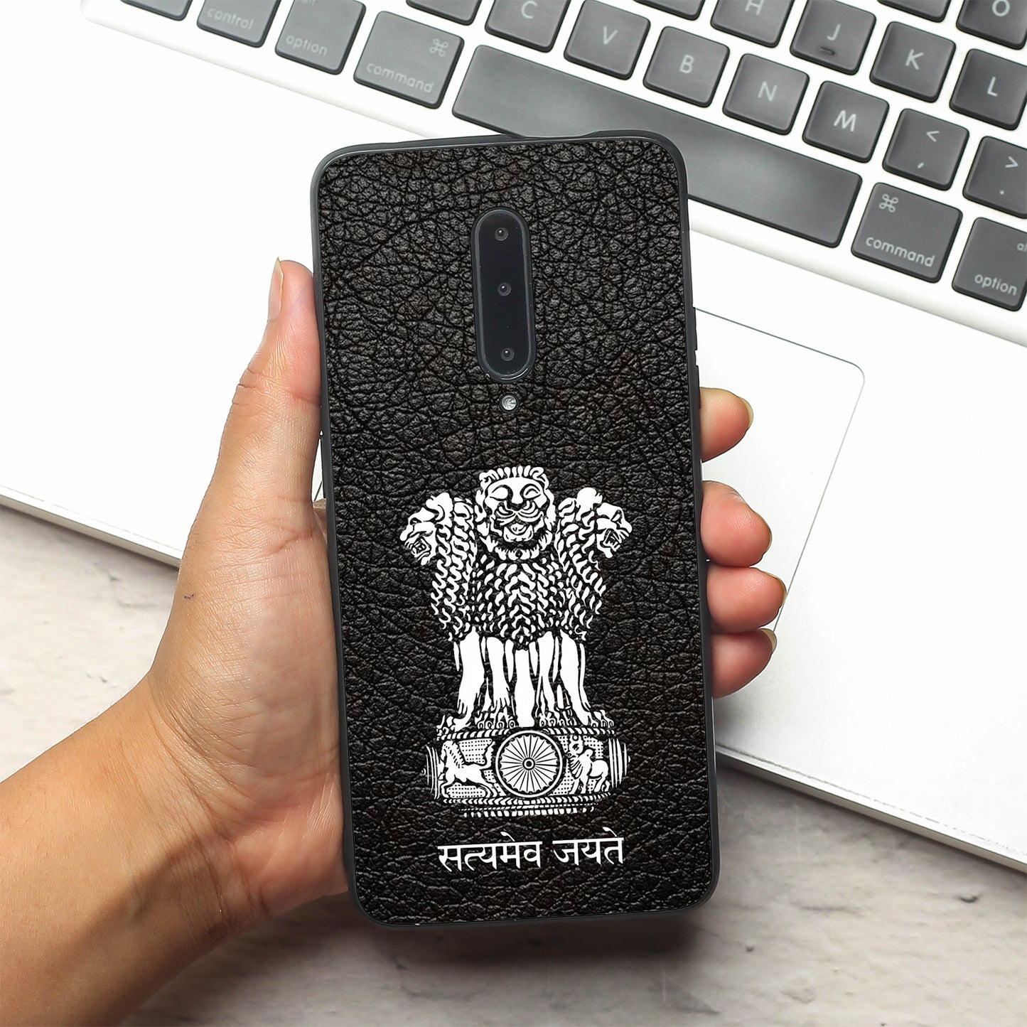 Black Satyamev Jayate metal back case for Oneplus 7 Pro