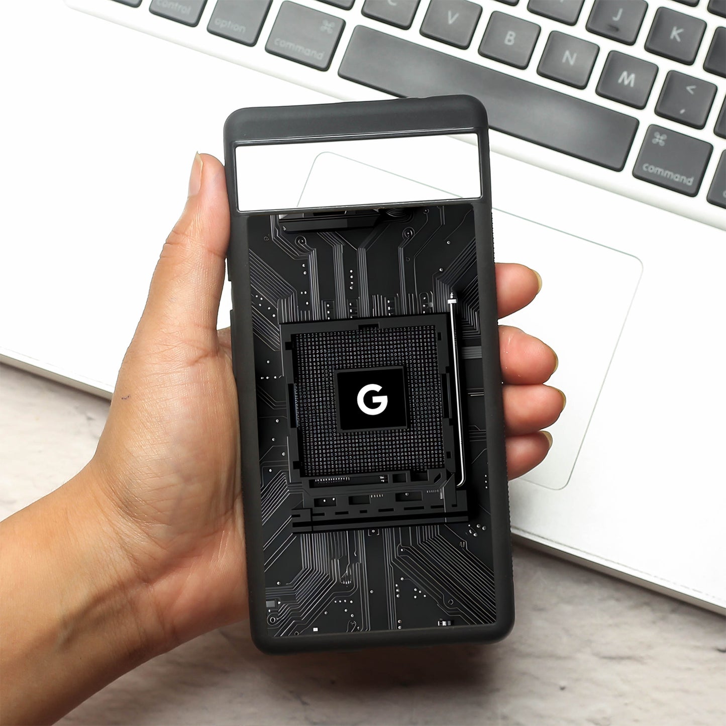 Microchip metal back case for Google Pixel 6a