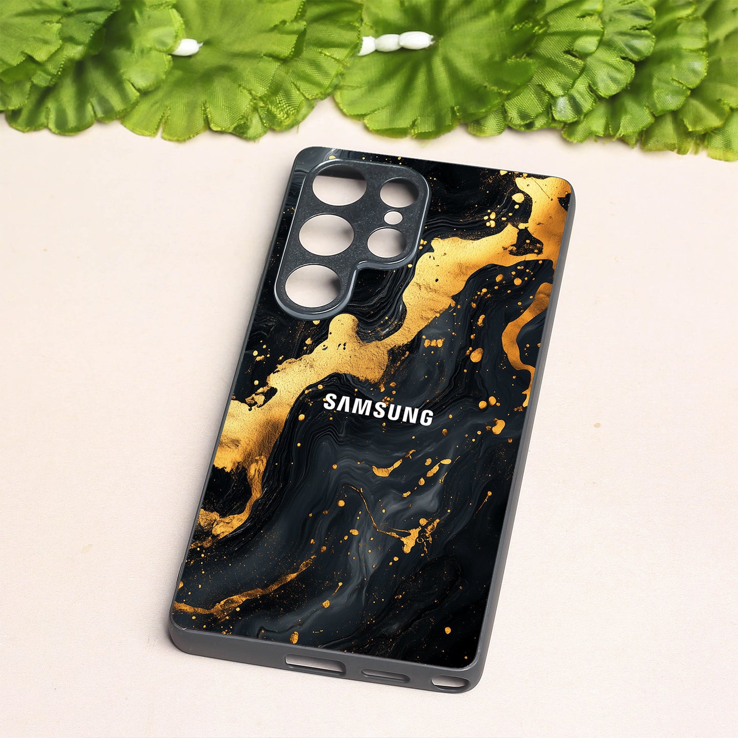 Black Gold Blaze metal back case for Samsung S25 Ultra