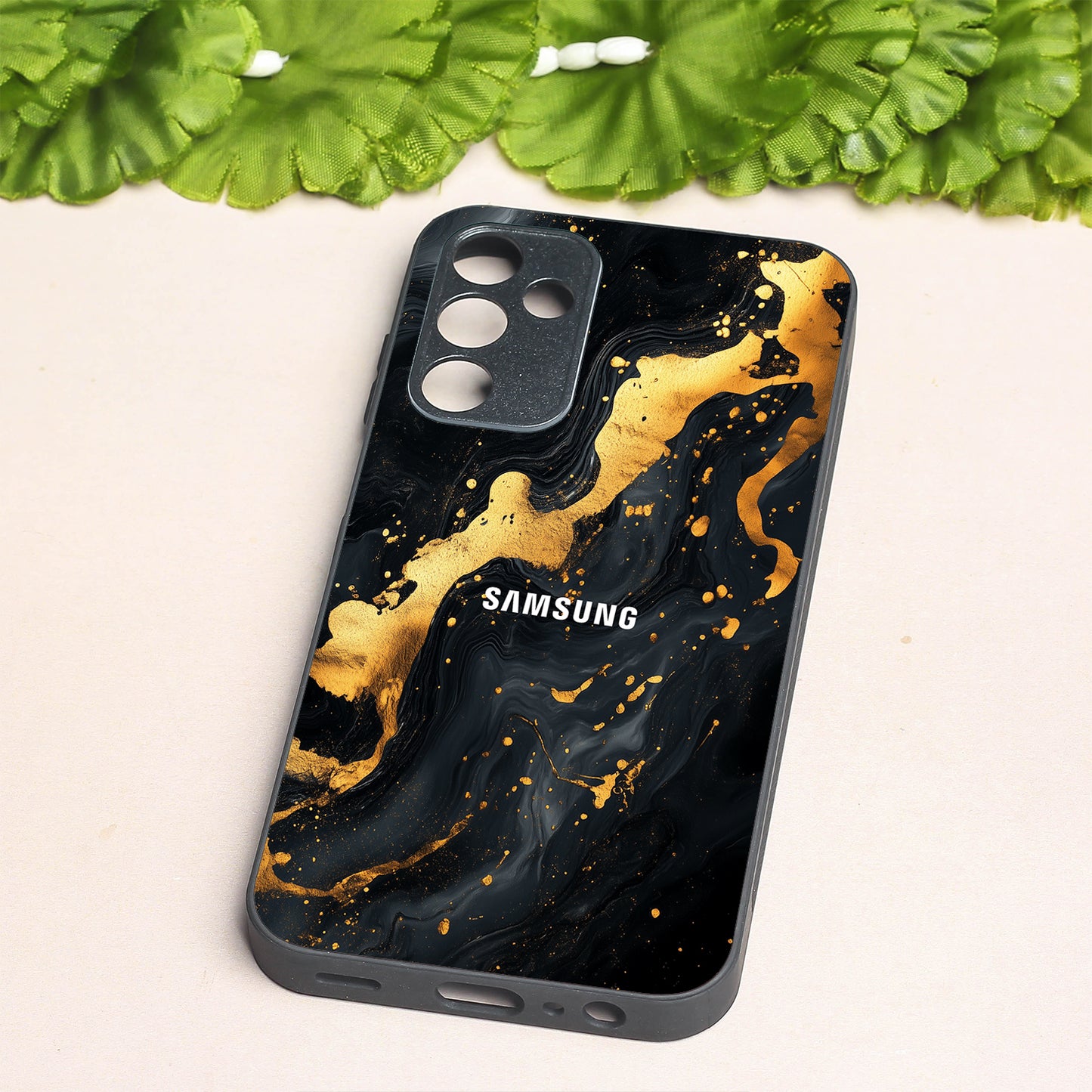 Black Gold Blaze metal back case for Samsung A15
