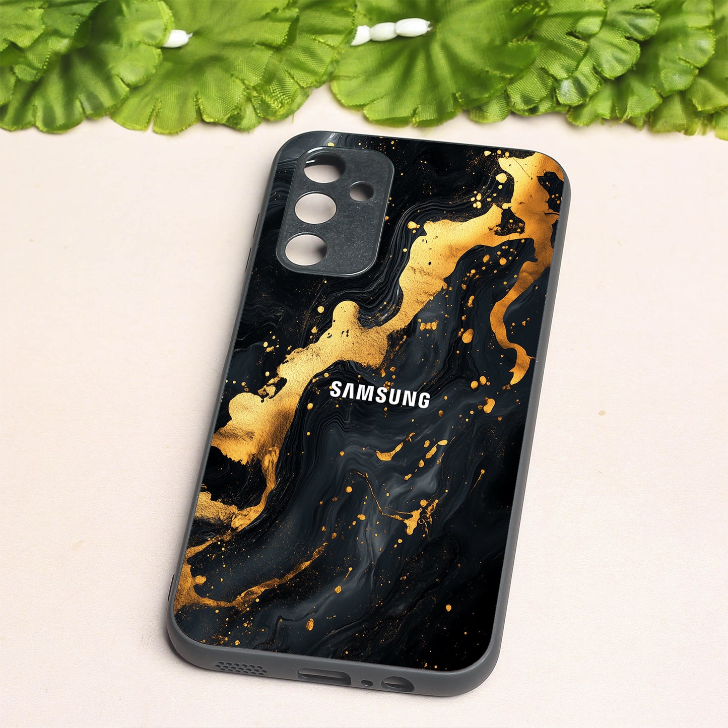 Black Gold Blaze metal back case for Samsung A14