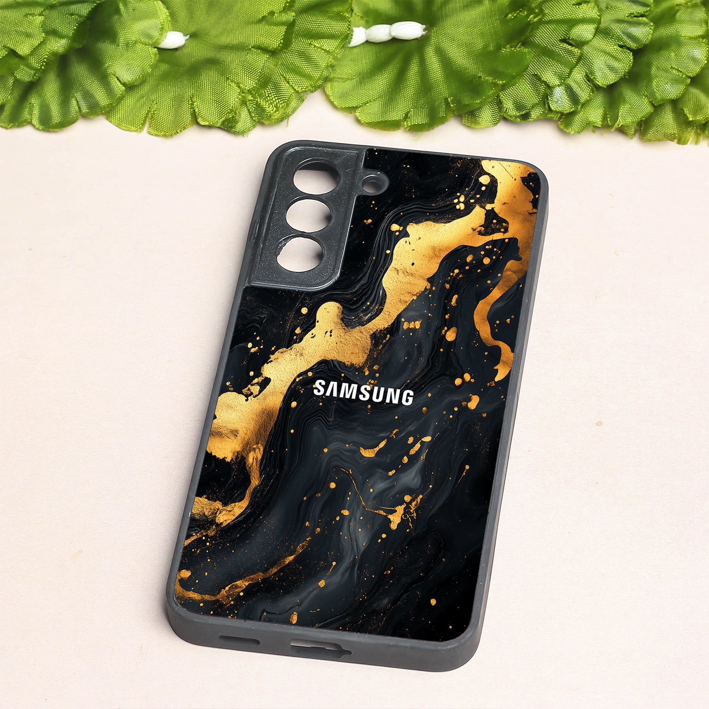 Black Gold Blaze metal back case for Samsung S21 FE
