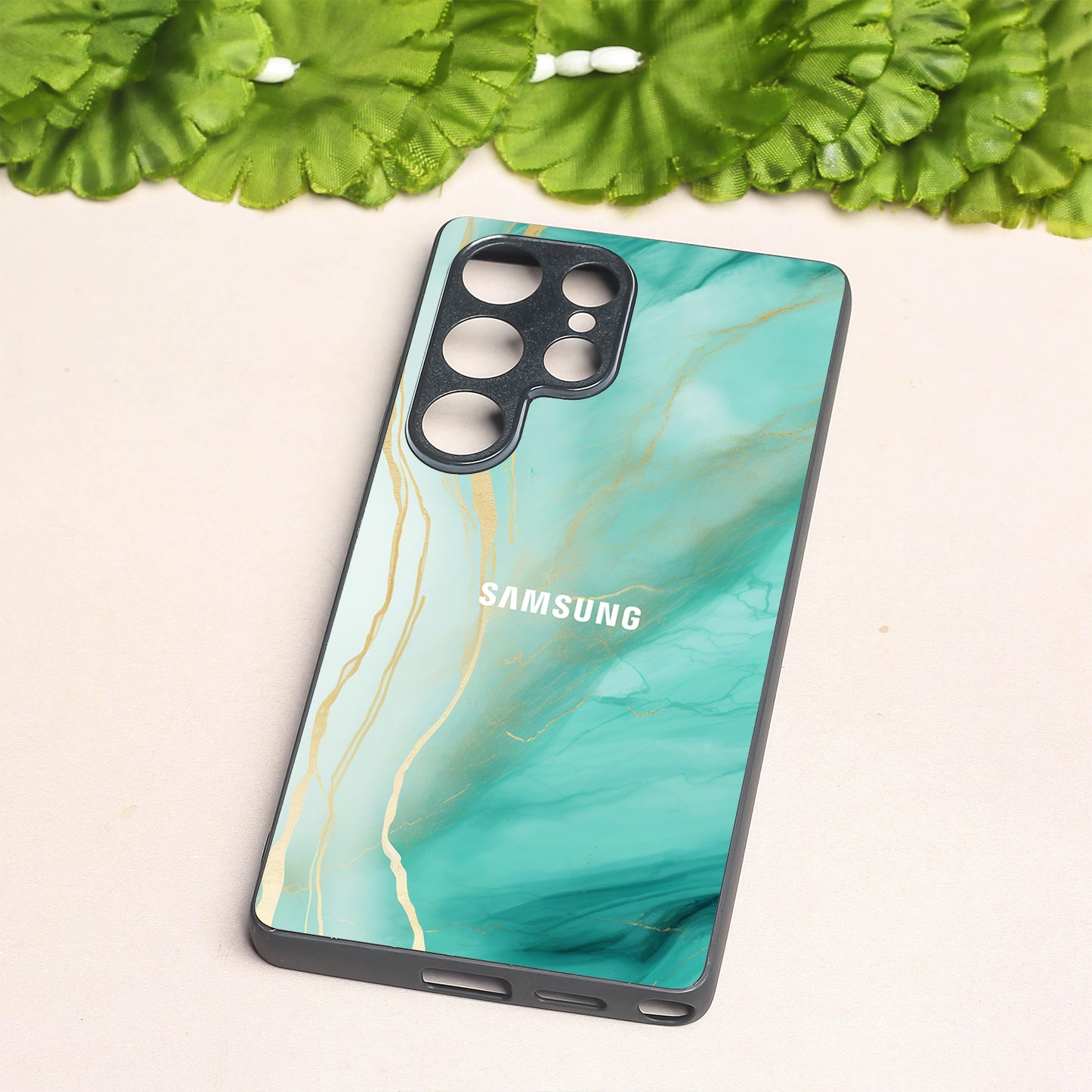 Green Luxe Marble metal back case for Samsung S25 Ultra