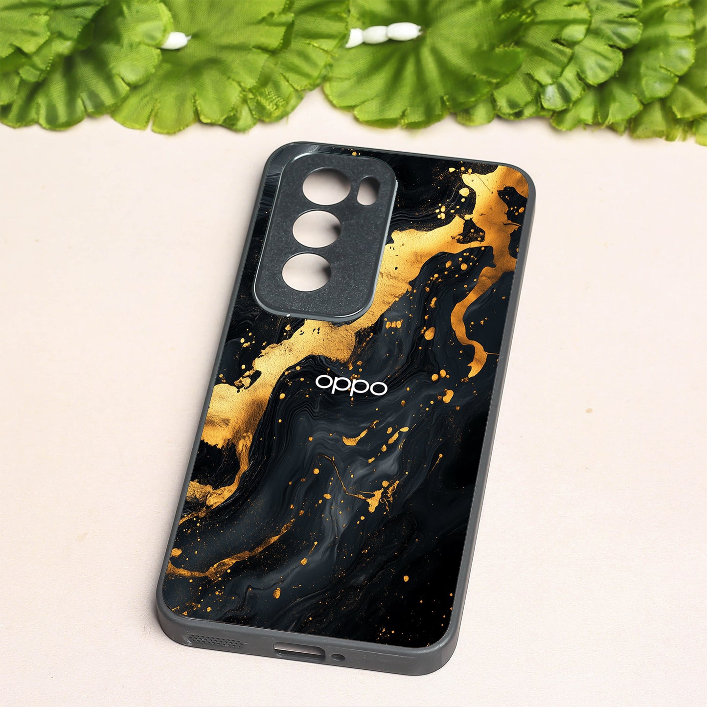Black Gold Blaze metal back case for Oppo Reno 12