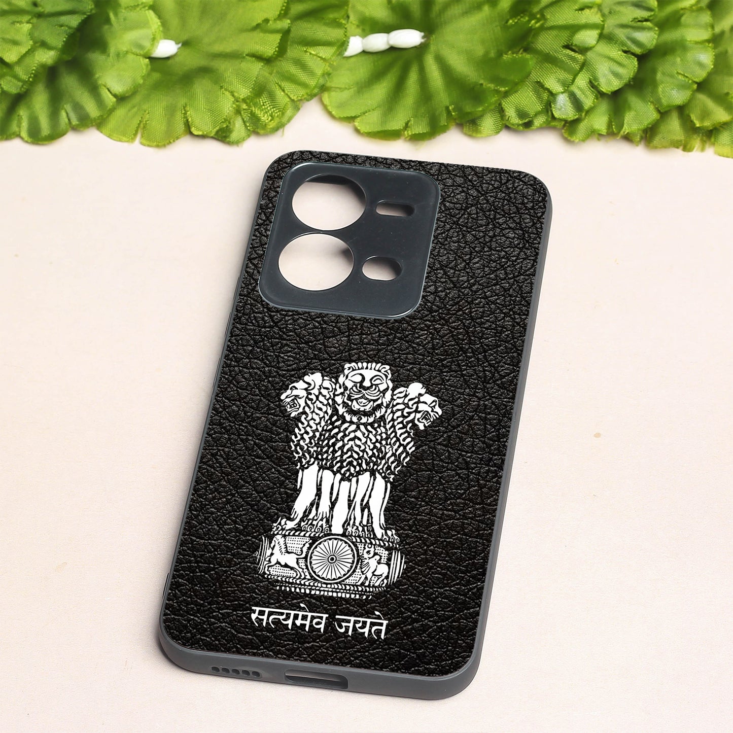 Black Satyamev Jayate metal back case for Vivo V25