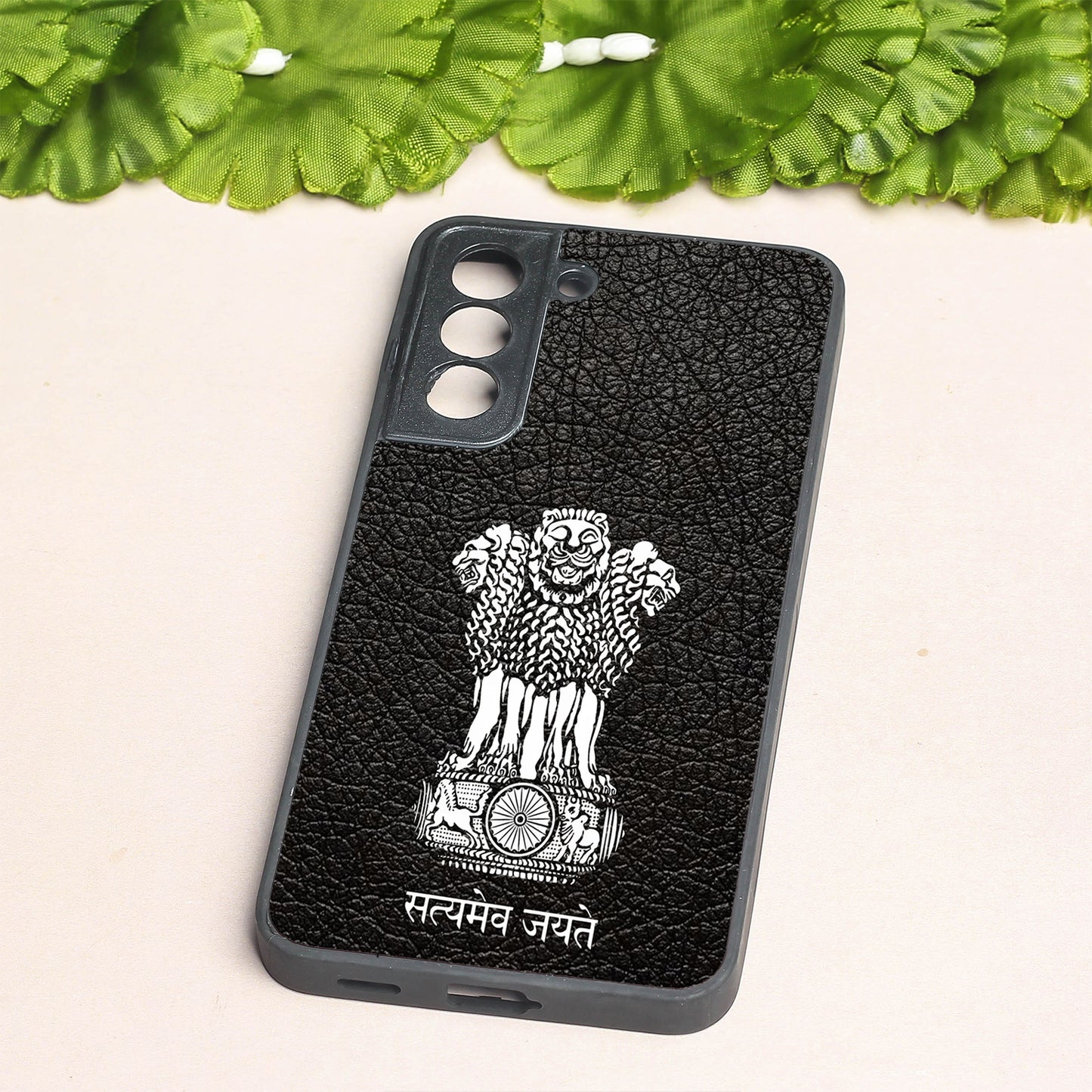 Black Satyamev Jayate metal back case for Samsung S21 FE