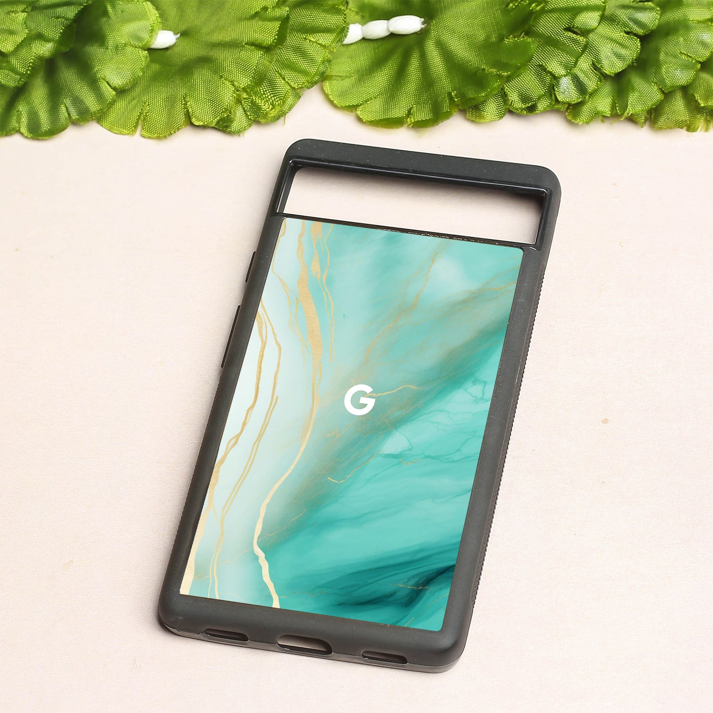 Green Luxe Marble metal back case for Google Pixel 6a