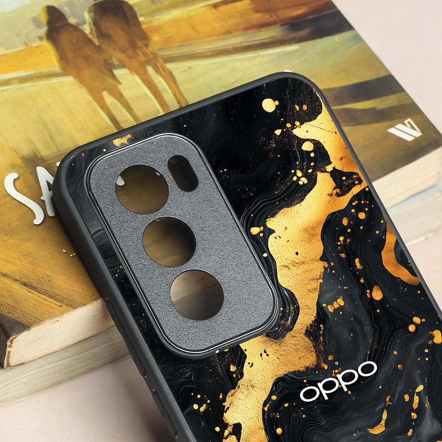 Black Gold Blaze metal back case for Oppo Reno 12