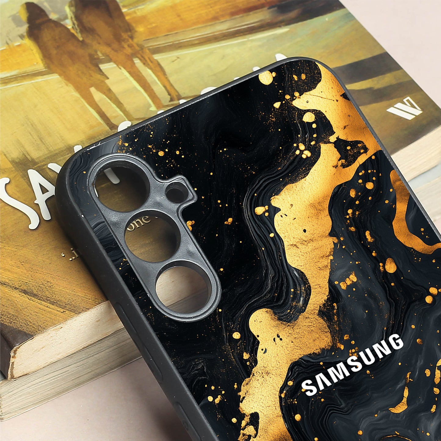 Black Gold Blaze metal back case for Samsung A34