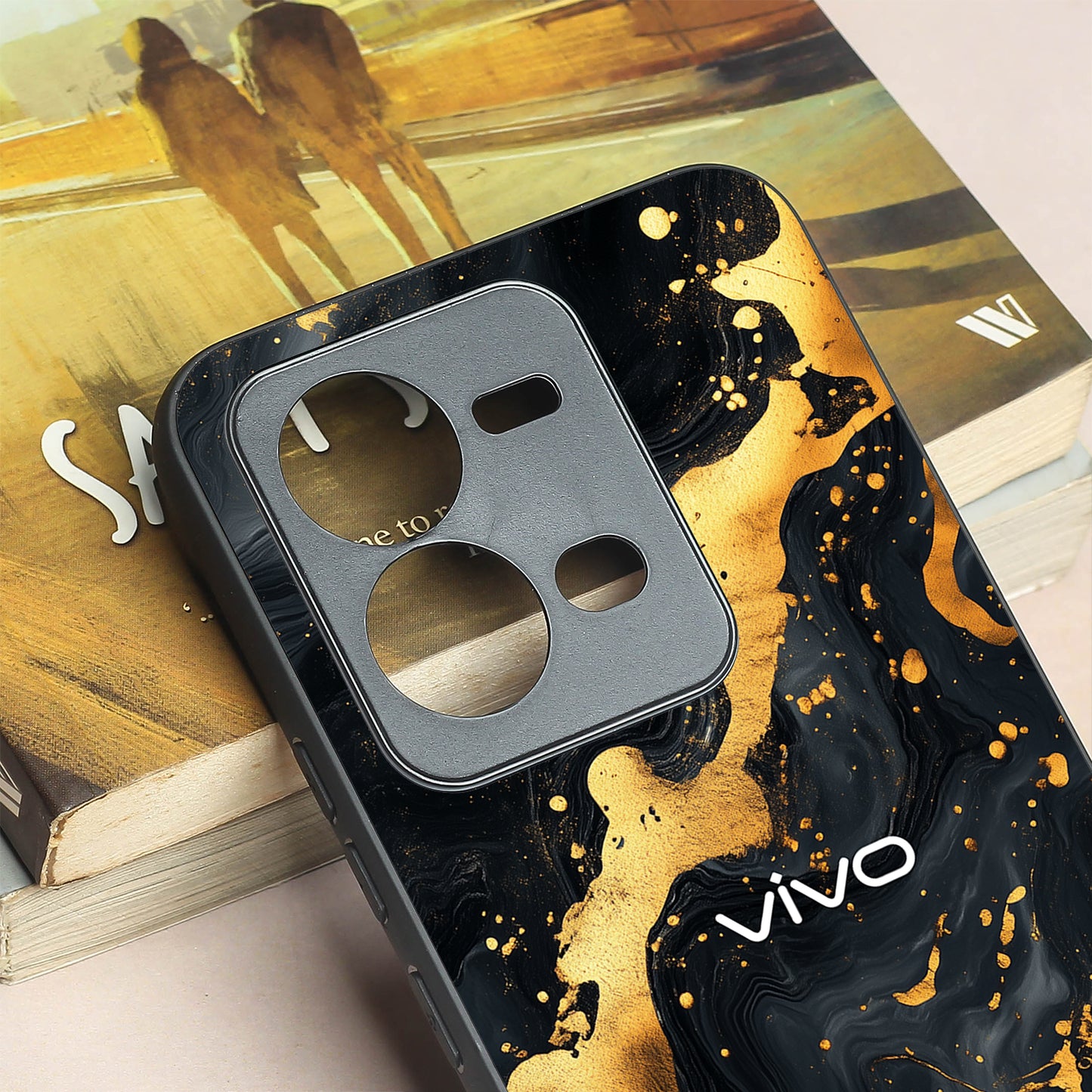 Black Gold Blaze metal back case for Vivo V25