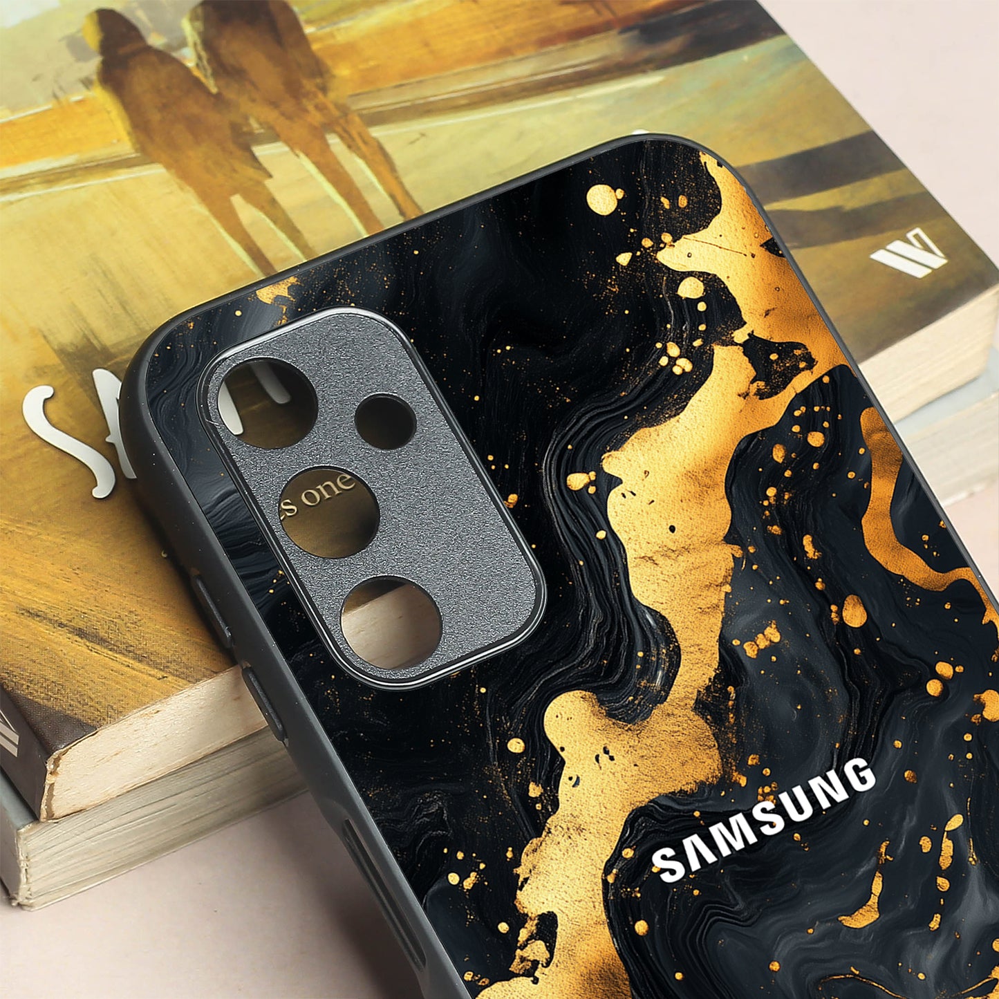 Black Gold Blaze metal back case for Samsung A14