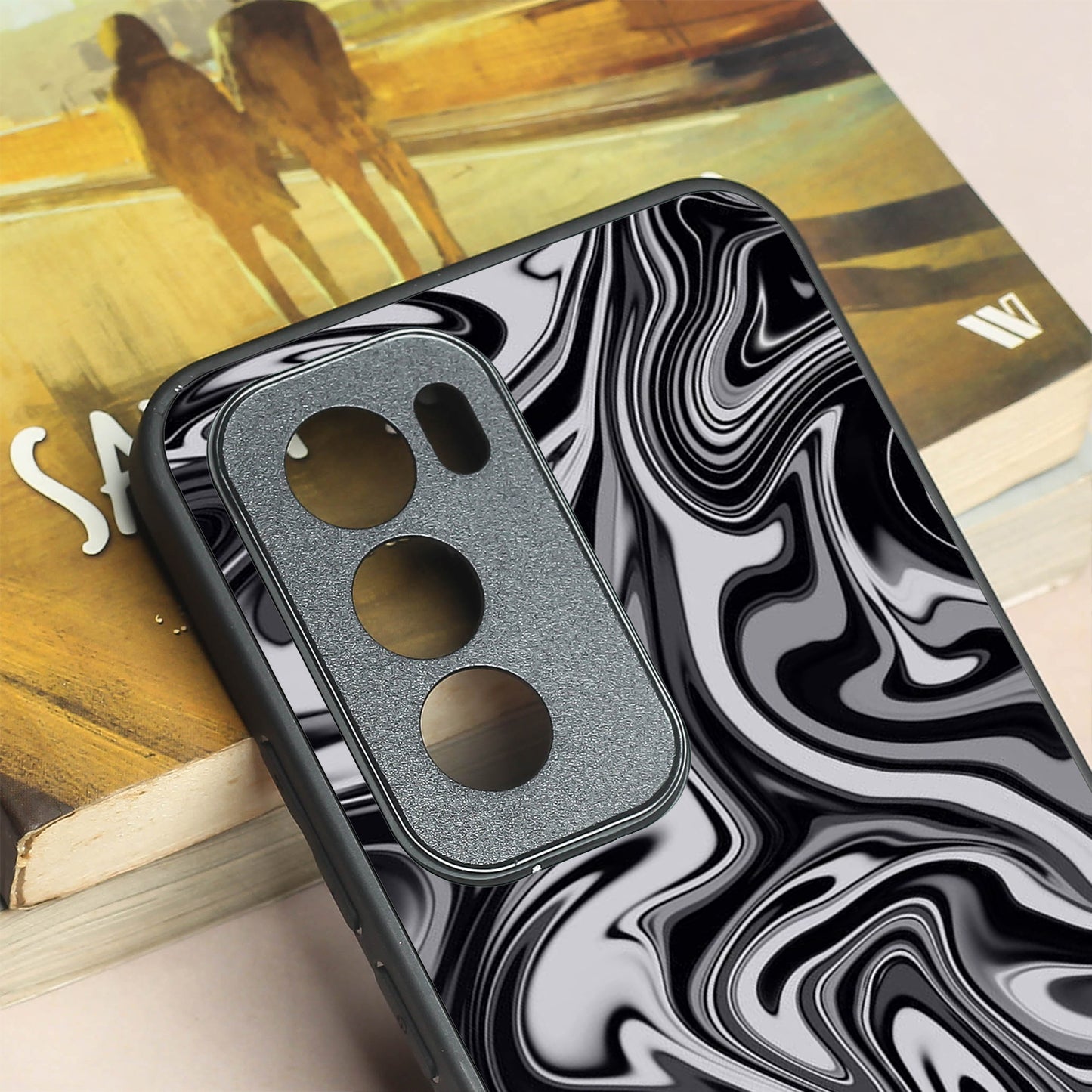 Blackout Marble metal back case for Oppo Reno 12