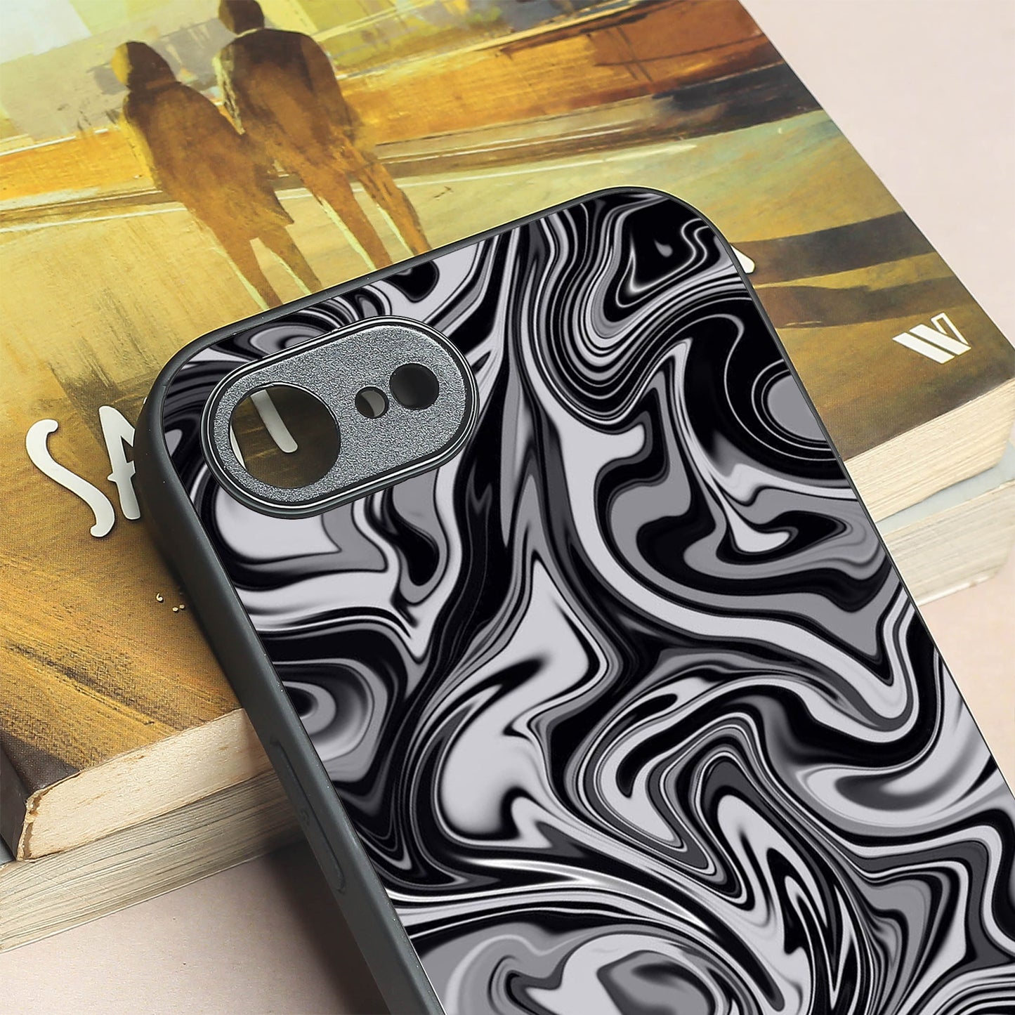 Blackout Marble metal back case for Apple Iphone 16e