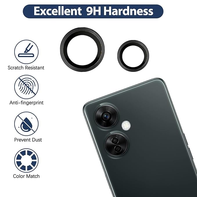 Black Metallic camera ring lens guard for Oneplus Nord Ce 3 Lite - Kemarco
