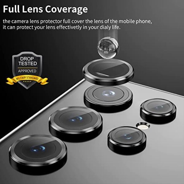 Black Metallic camera ring lens guard for Samsung S22 Ultra - Kemarco