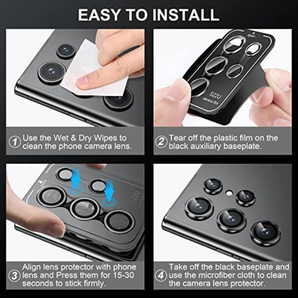 Black Metallic camera ring lens guard for Samsung S22 Ultra - Kemarco