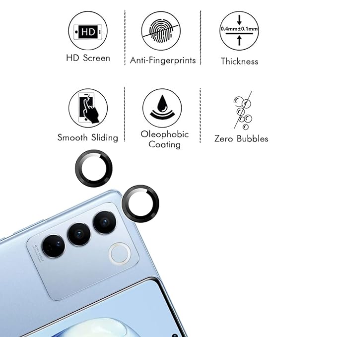 Black Metallic camera ring lens guard for Vivo V27 Pro - Kemarco