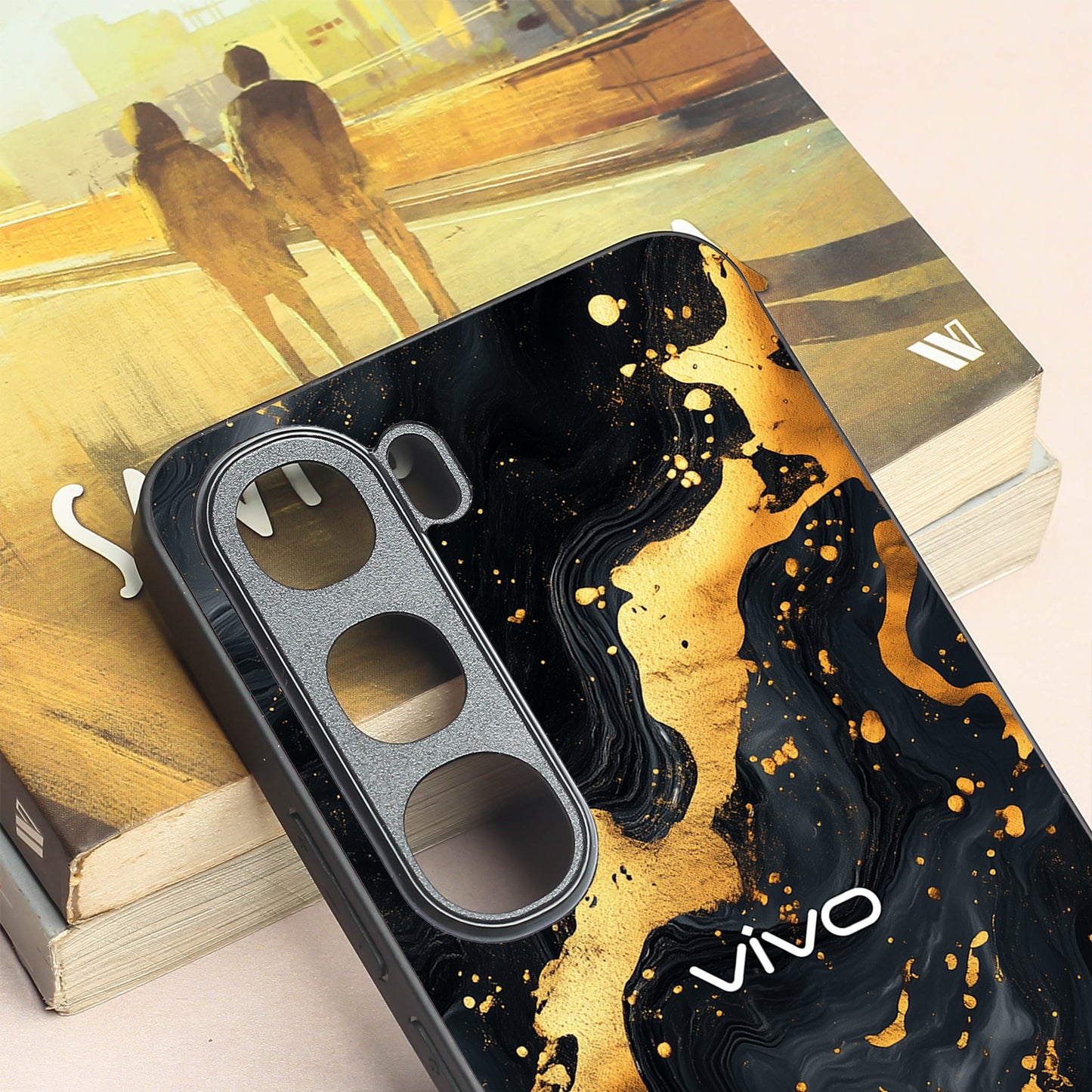 Black Gold Blaze metal back case for Vivo V40 Lite