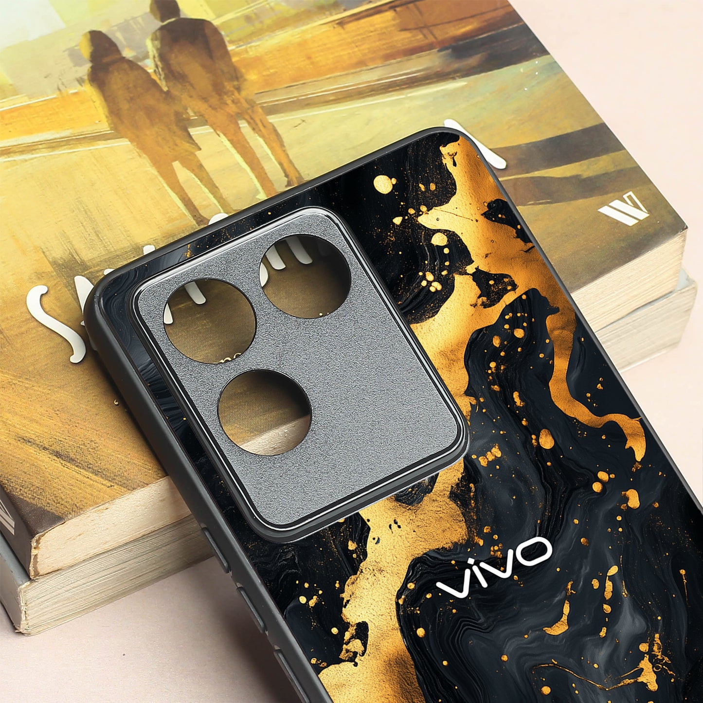 Black Gold Blaze metal back case for Vivo T2 Pro