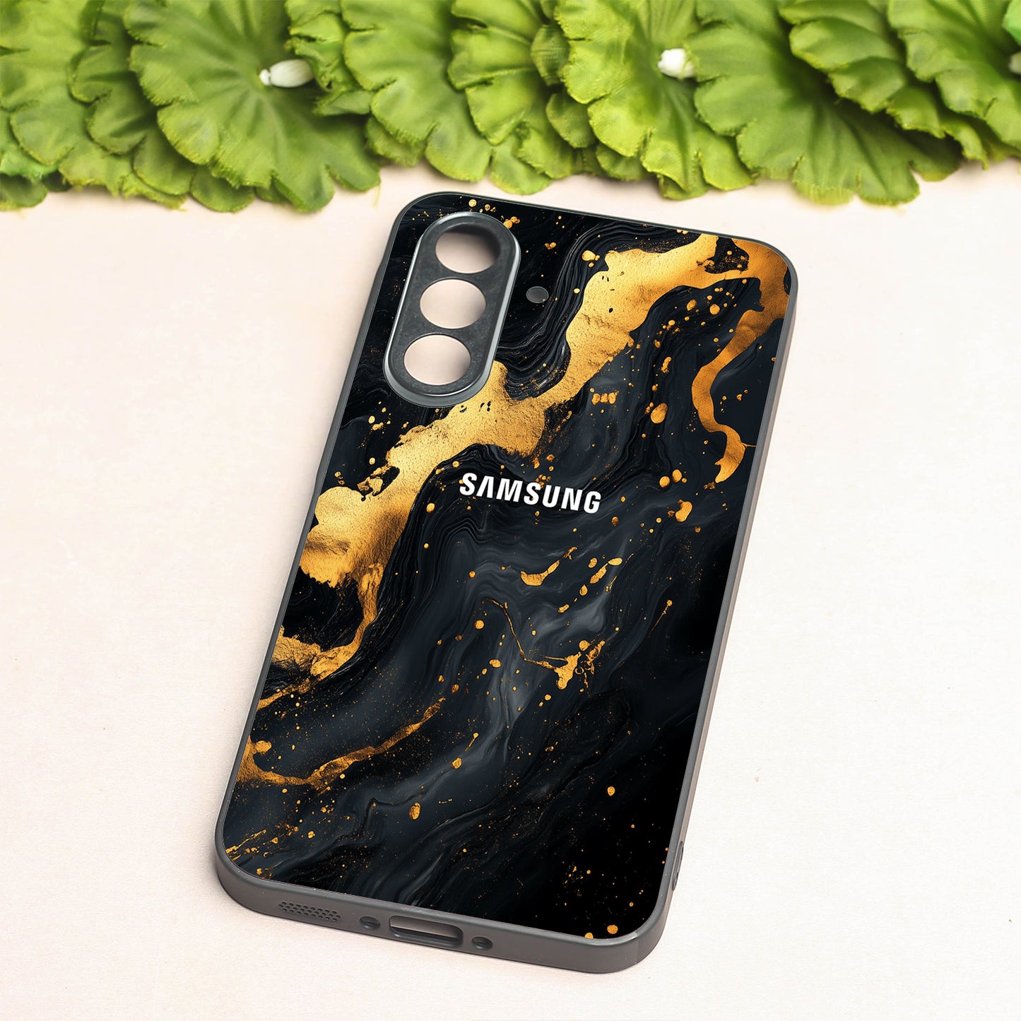Black Gold Blaze metal back case for Samsung A56