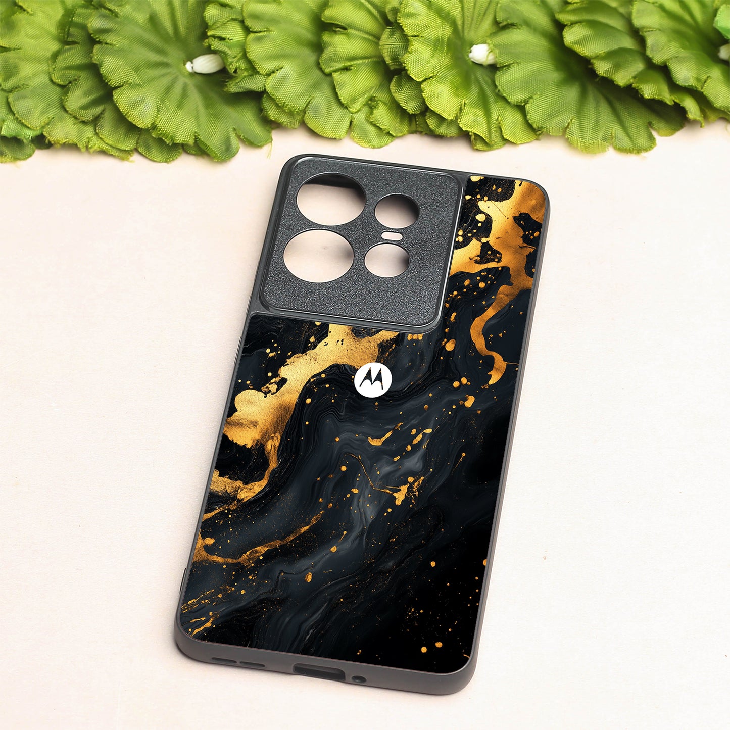 Black Gold Blaze metal back case for Motorola Edge 50 Pro