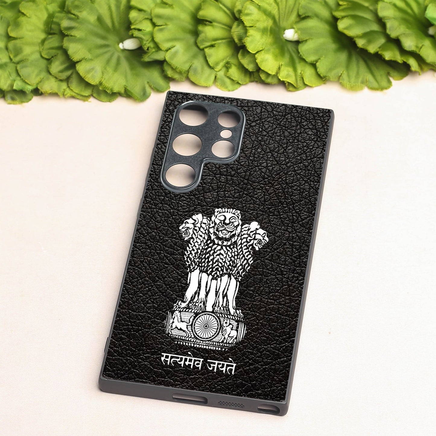 Black Satyamev Jayate metal back case for Samsung S24 Ultra