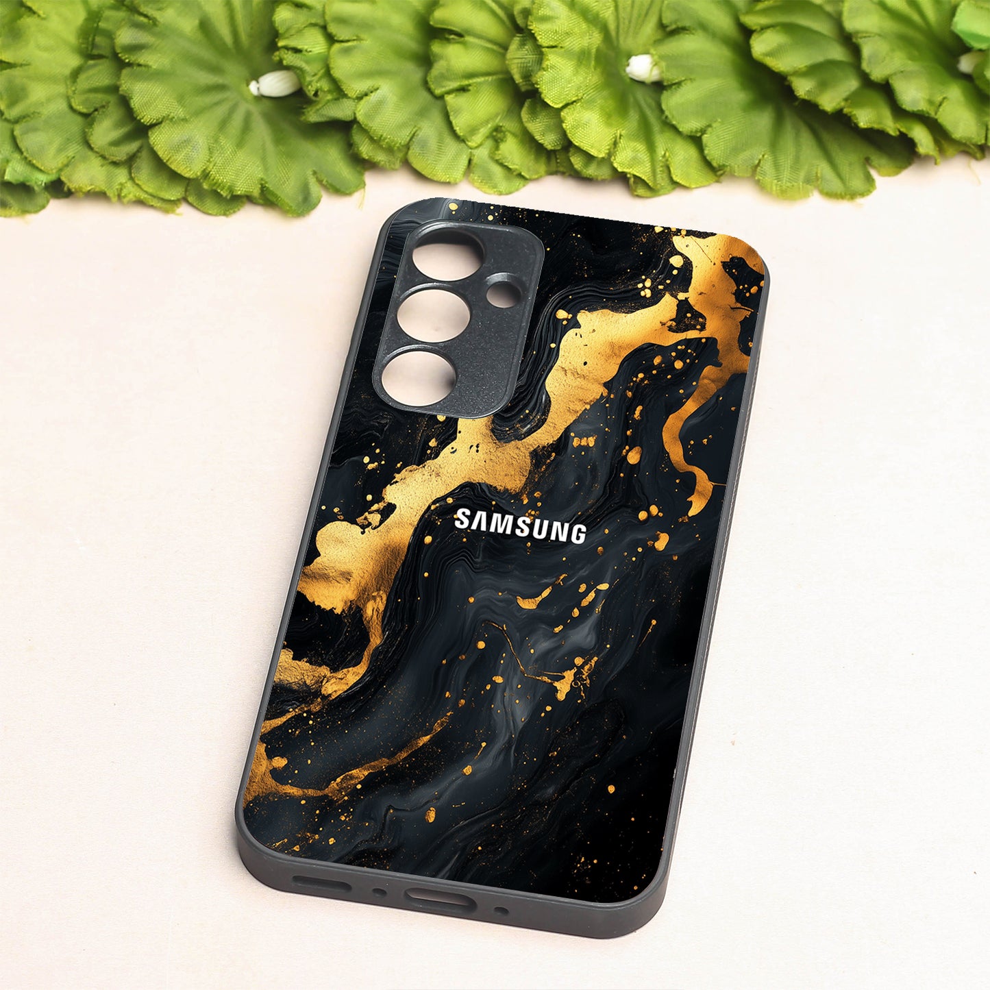 Black Gold Blaze metal back case for Samsung A35