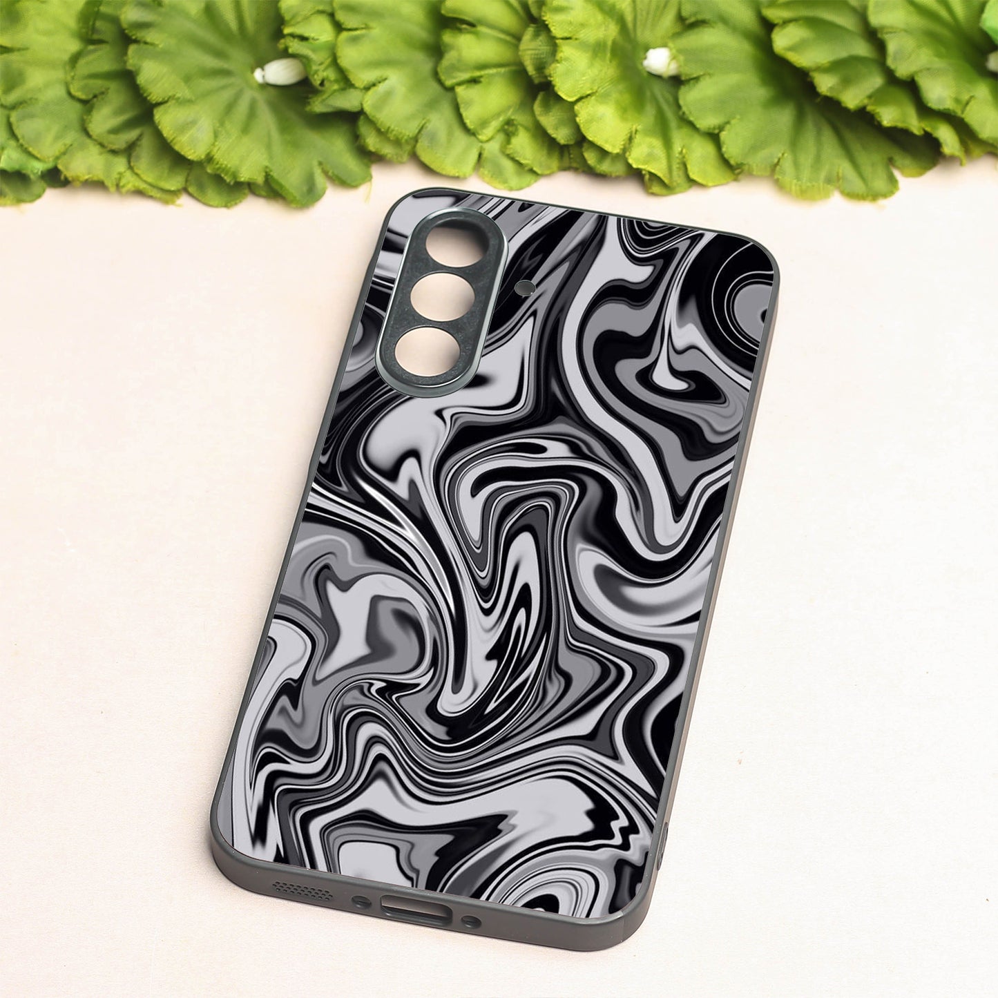 Blackout Marble metal back case for Samsung A56