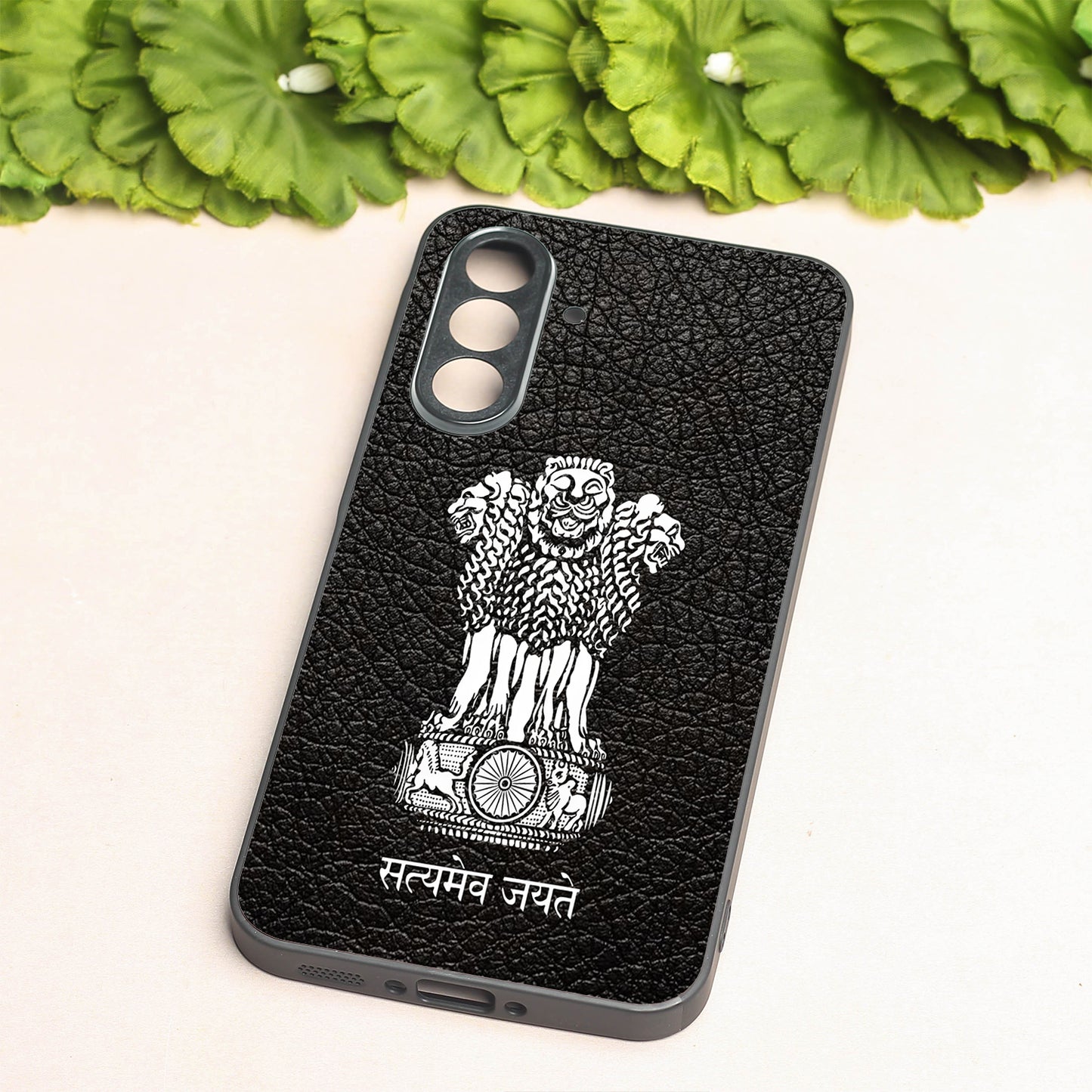 Black Satyamev Jayate metal back case for Samsung A56