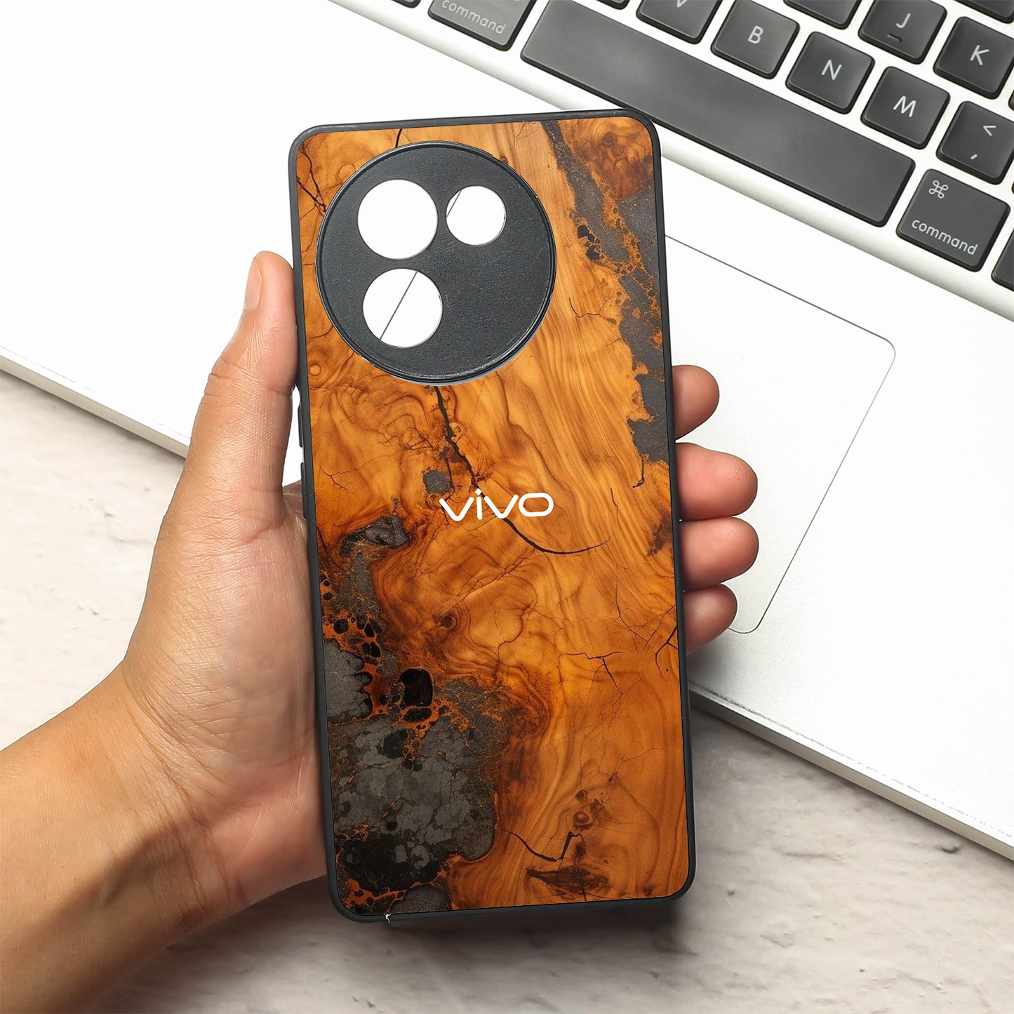 Lava Oak metal back case for Vivo V30e