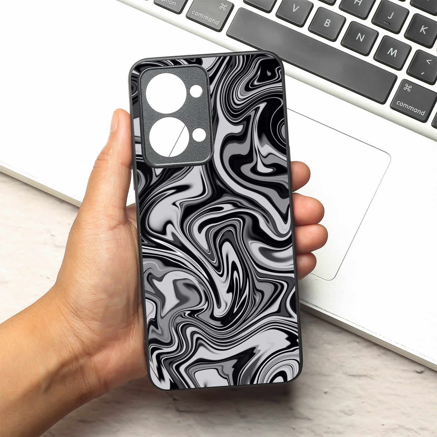Blackout Marble metal back case for Oneplus Nord 2T
