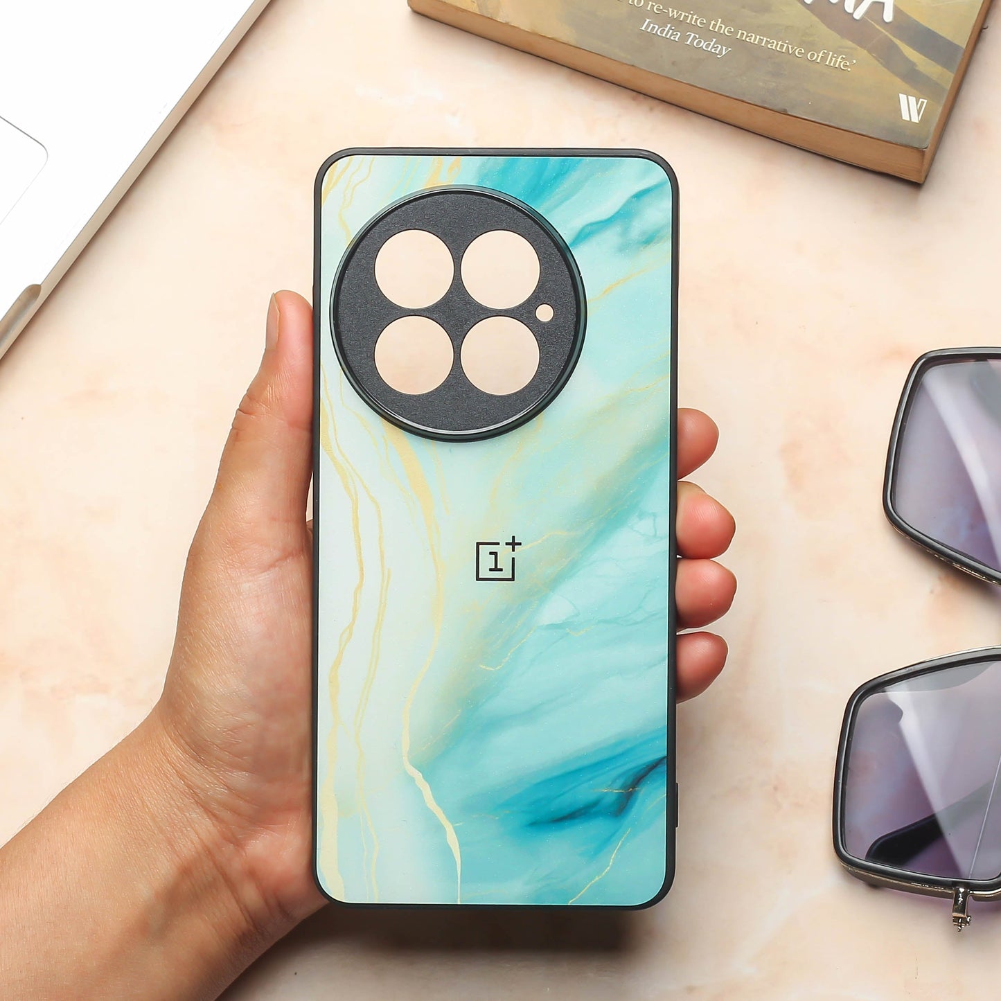 Green Luxe Marble metal back case for OnePlus 13R