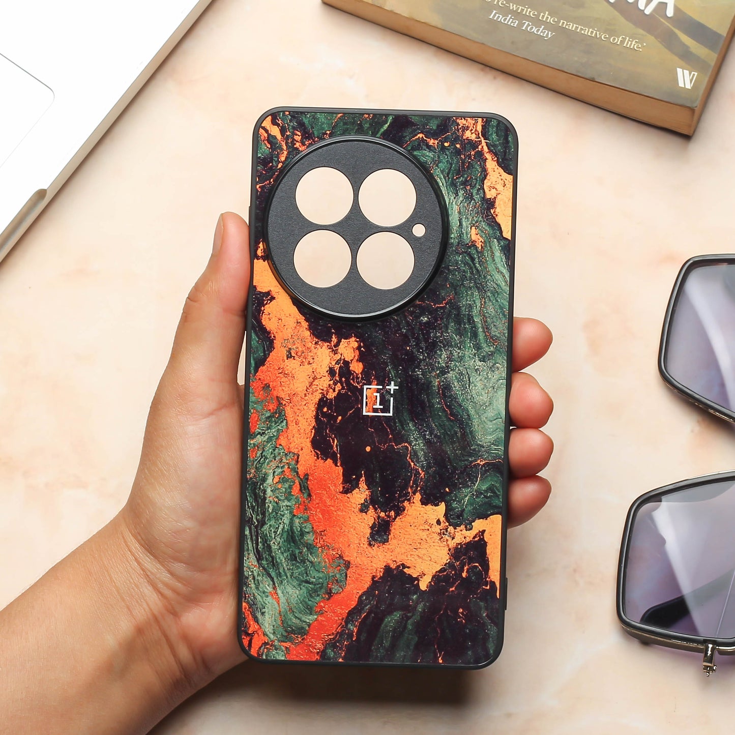 Green Golden elegance marble metal back case for OnePlus 13R