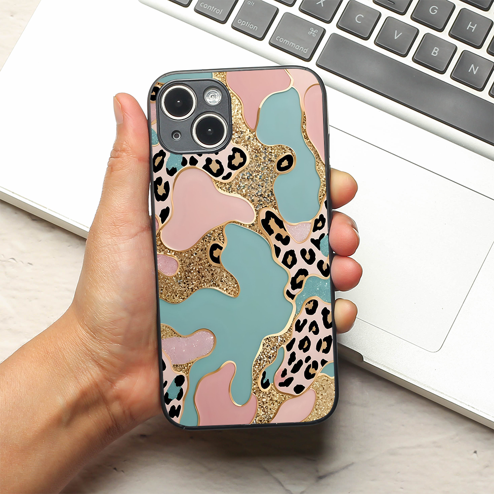 Leopard Luxe metal back case for Apple Iphone 15